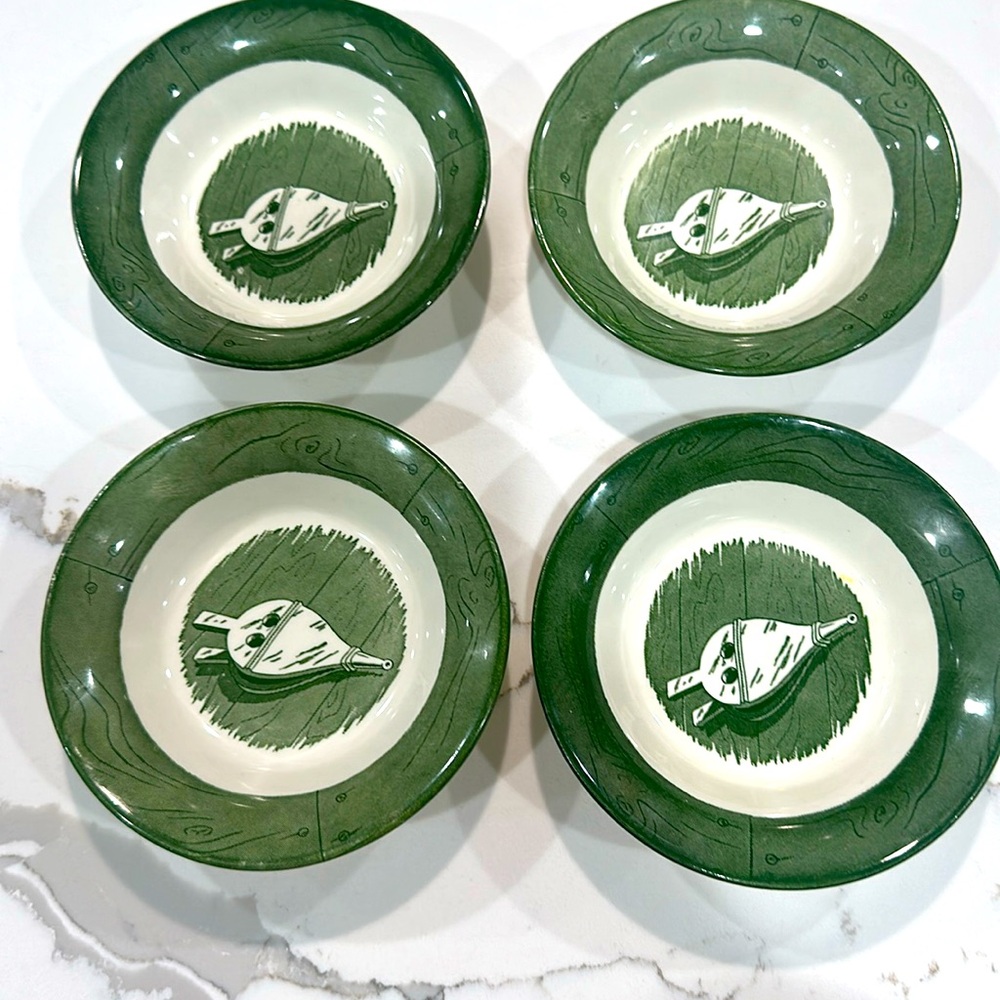 Old Colonial Homestead Green Transferware 1950s